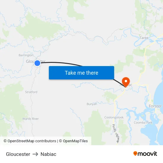 Gloucester to Nabiac map