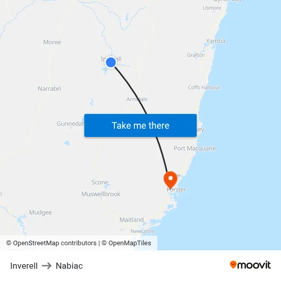 Inverell to Nabiac map