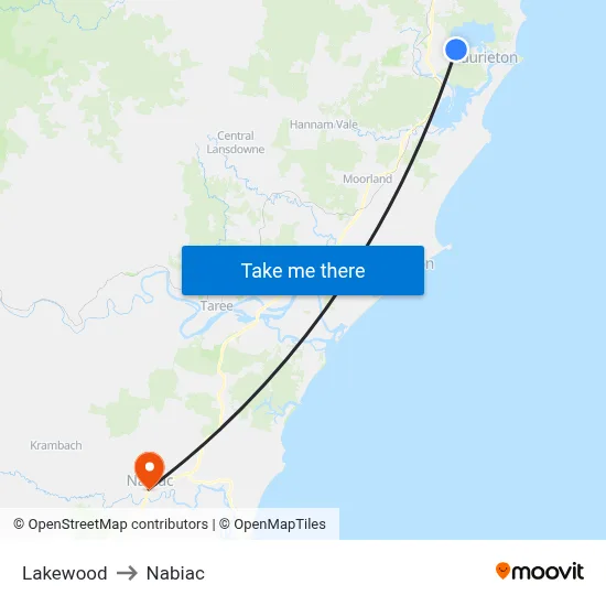 Lakewood to Nabiac map