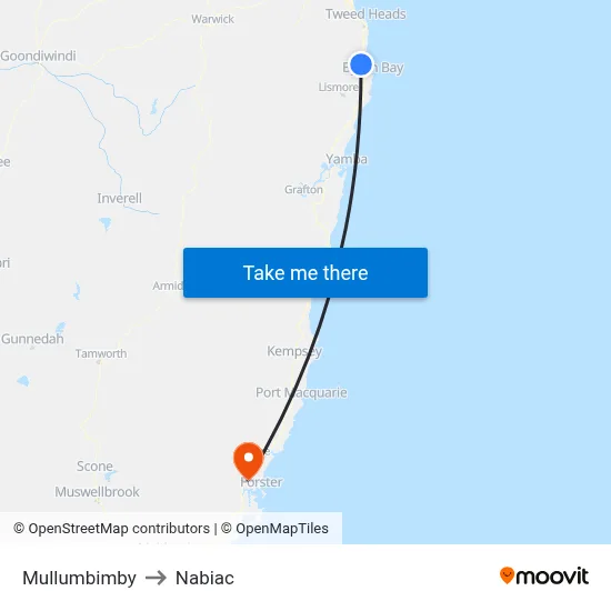 Mullumbimby to Nabiac map