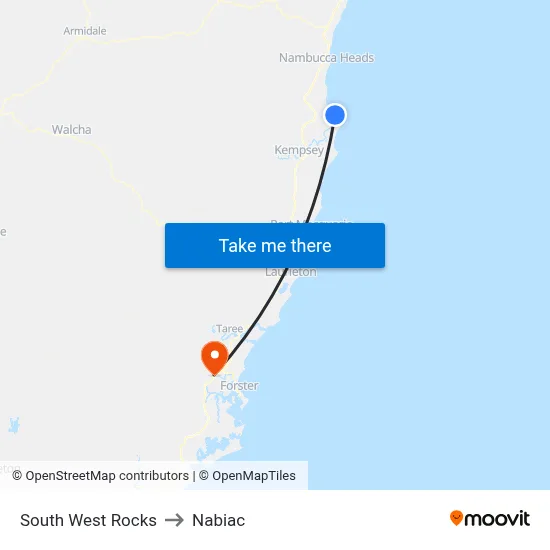 South West Rocks to Nabiac map