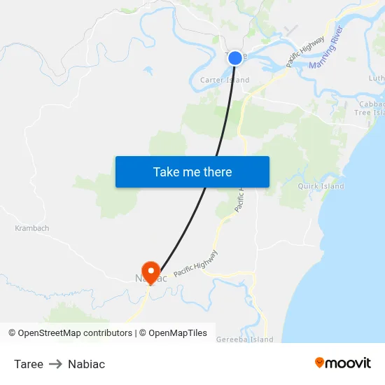 Taree to Nabiac map