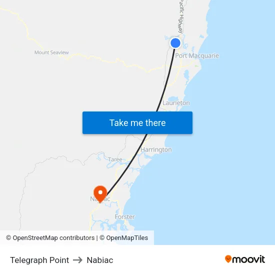 Telegraph Point to Nabiac map