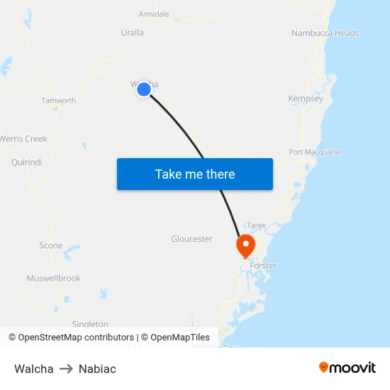 Walcha to Nabiac map