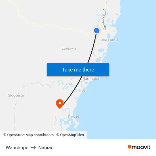 Wauchope to Nabiac map