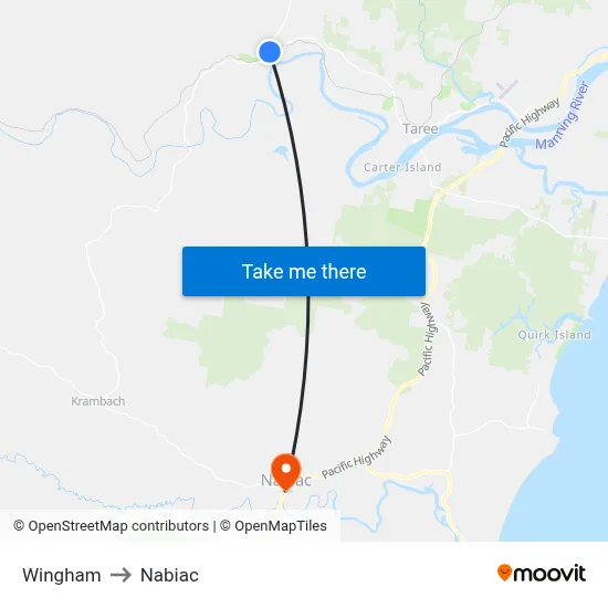 Wingham to Nabiac map
