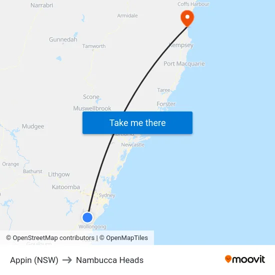 Appin (NSW) to Nambucca Heads map