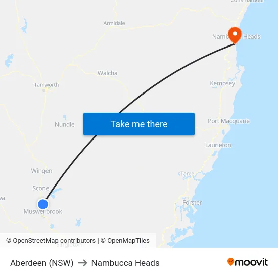 Aberdeen (NSW) to Nambucca Heads map