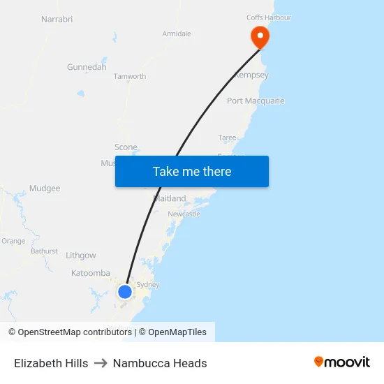 Elizabeth Hills to Nambucca Heads map