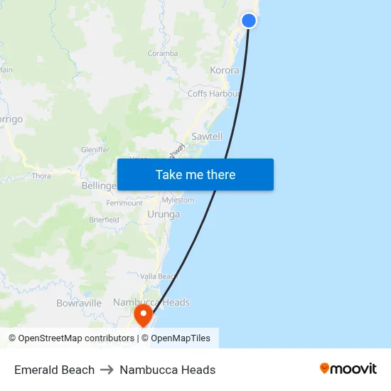 Emerald Beach to Nambucca Heads map