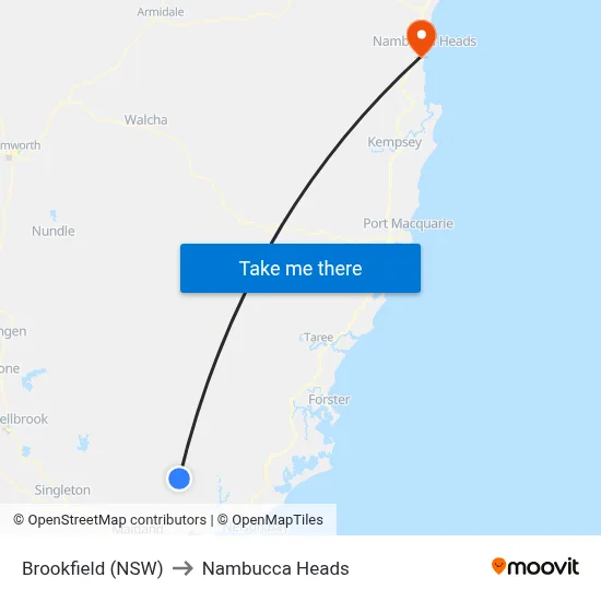 Brookfield (NSW) to Nambucca Heads map