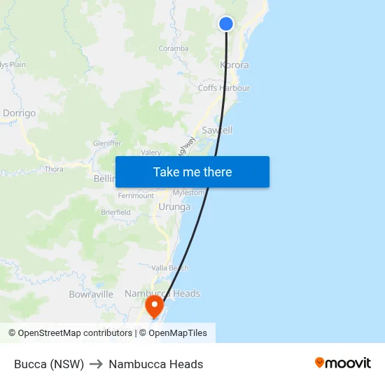 Bucca (NSW) to Nambucca Heads map