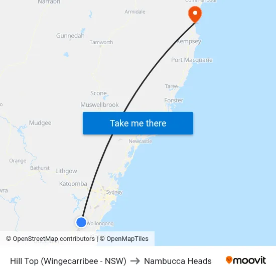 Hill Top (Wingecarribee - NSW) to Nambucca Heads map