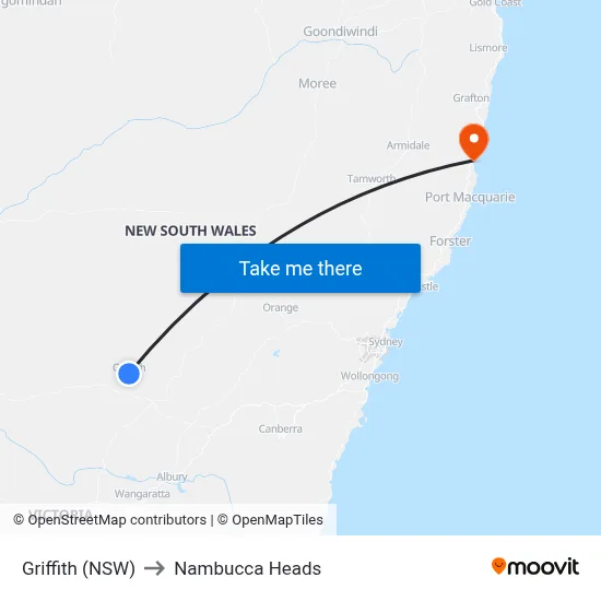 Griffith (NSW) to Nambucca Heads map