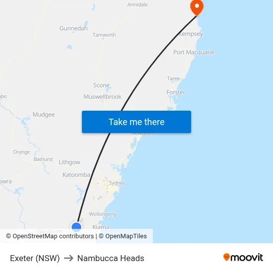 Exeter (NSW) to Nambucca Heads map
