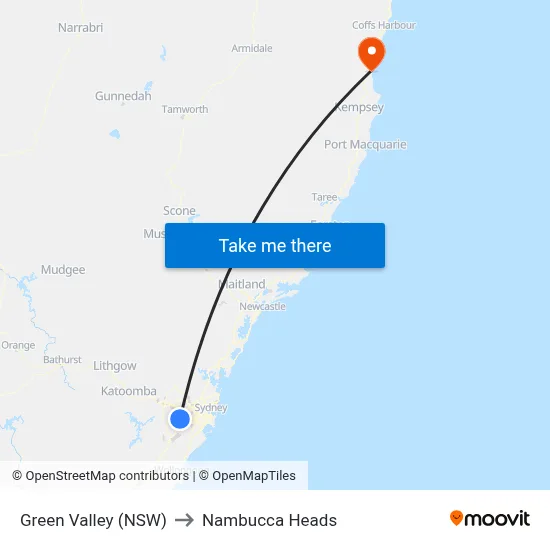 Green Valley (NSW) to Nambucca Heads map