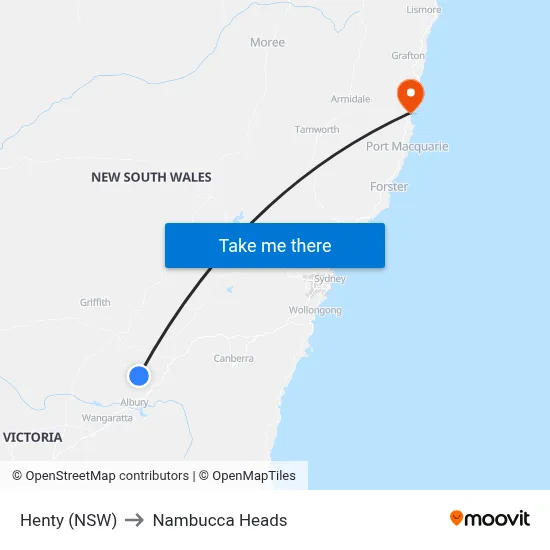 Henty (NSW) to Nambucca Heads map