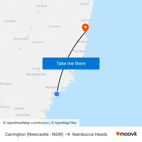 Carrington (Newcastle - NSW) to Nambucca Heads map