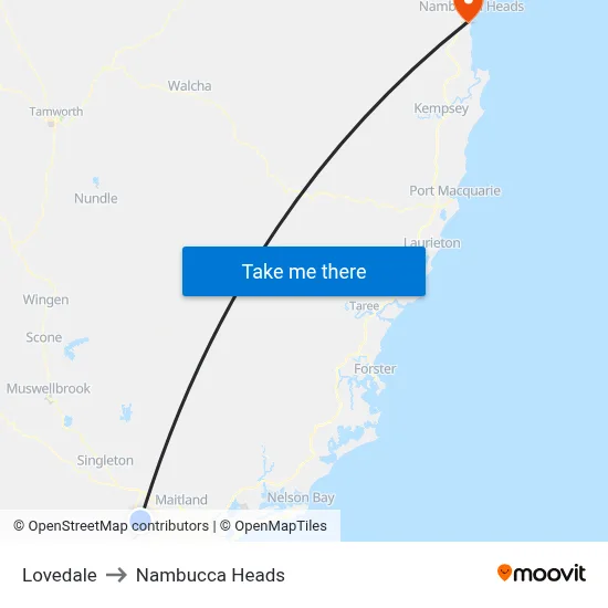 Lovedale to Nambucca Heads map