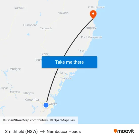 Smithfield (NSW) to Nambucca Heads map