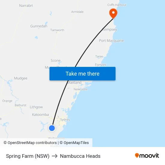 Spring Farm (NSW) to Nambucca Heads map