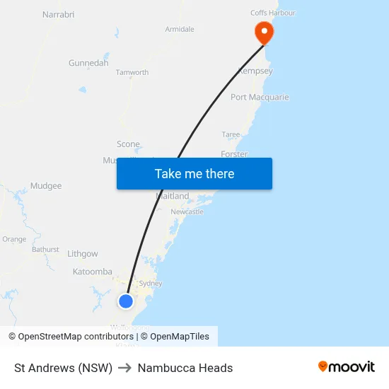 St Andrews (NSW) to Nambucca Heads map