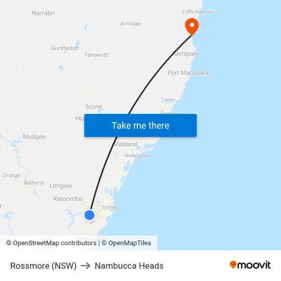 Rossmore (NSW) to Nambucca Heads map