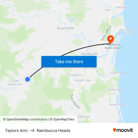 Taylors Arm to Nambucca Heads map