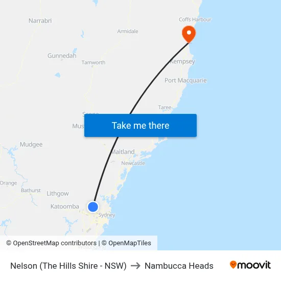 Nelson (The Hills Shire - NSW) to Nambucca Heads map