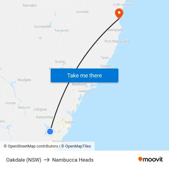 Oakdale (NSW) to Nambucca Heads map