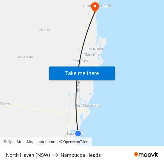 North Haven (NSW) to Nambucca Heads map