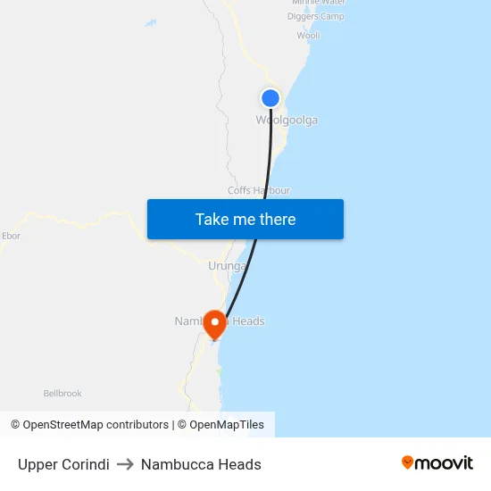 Upper Corindi to Nambucca Heads map