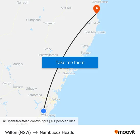 Wilton (NSW) to Nambucca Heads map