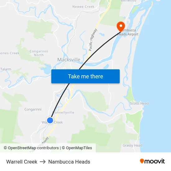 Warrell Creek to Nambucca Heads map