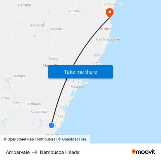 Ambarvale to Nambucca Heads map