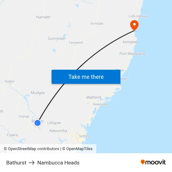 Bathurst to Nambucca Heads map