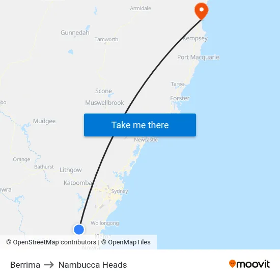 Berrima to Nambucca Heads map