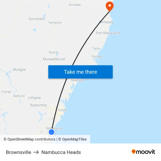 Brownsville to Nambucca Heads map