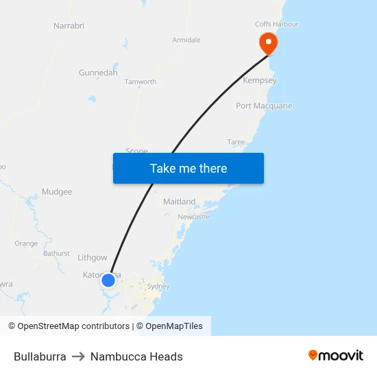 Bullaburra to Nambucca Heads map