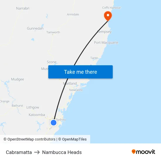 Cabramatta to Nambucca Heads map