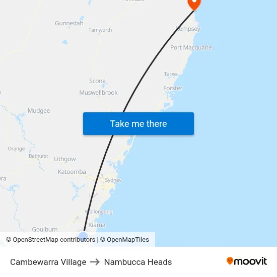 Cambewarra Village to Nambucca Heads map