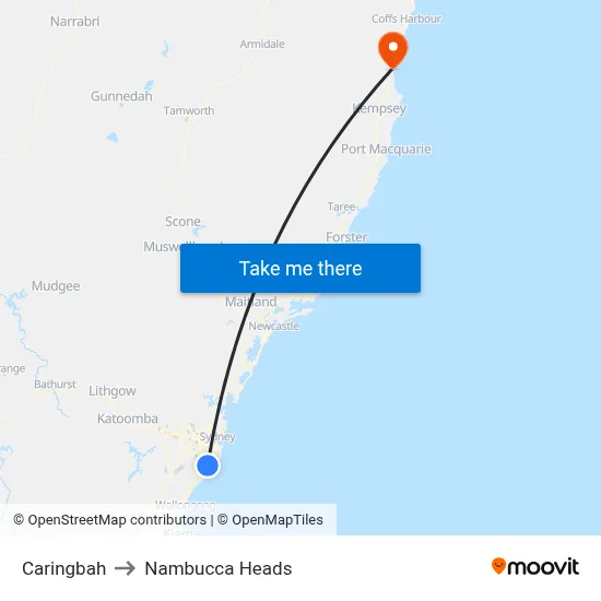 Caringbah to Nambucca Heads map