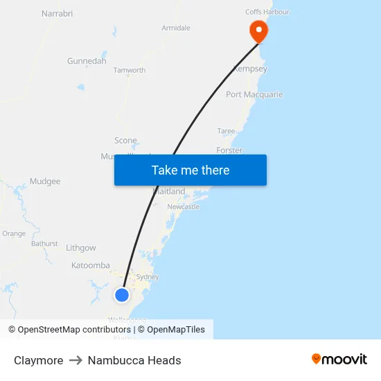 Claymore to Nambucca Heads map