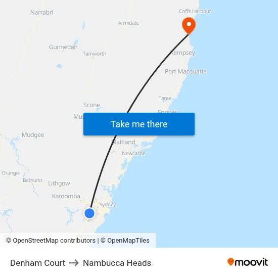 Denham Court to Nambucca Heads map