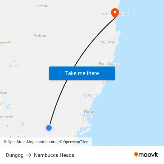 Dungog to Nambucca Heads map