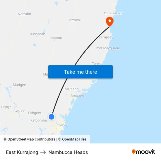 East Kurrajong to Nambucca Heads map