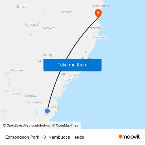 Edmondson Park to Nambucca Heads map