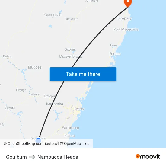 Goulburn to Nambucca Heads map