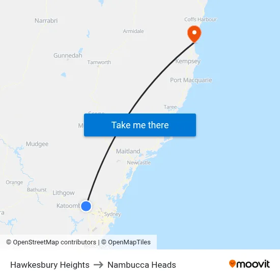 Hawkesbury Heights to Nambucca Heads map