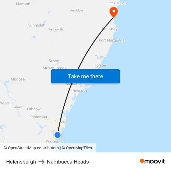 Helensburgh to Nambucca Heads map